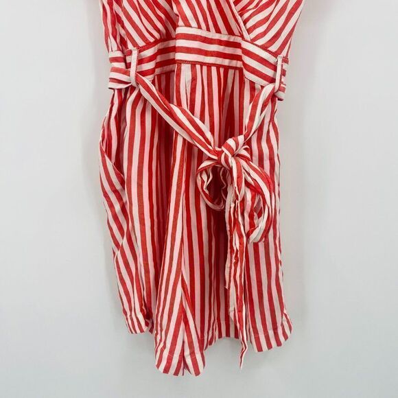 LOFT Size 2 Red & White Striped Ruffle Sleeve Belted Romper - Picture 11 of 12